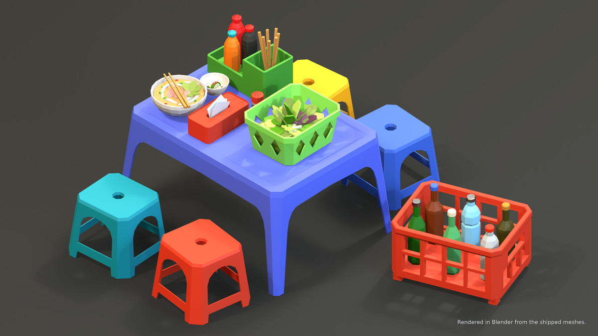 Asian Street Food Carts & Stalls: Low Poly Pack