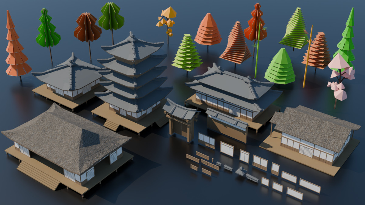 Samurai Realm : Chibi papercraft Japan feudal Asset pack