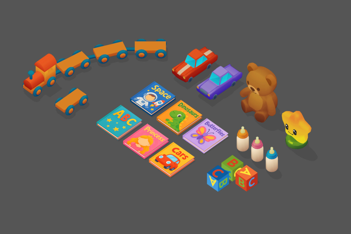 Happy Home – Stylized Kids Room Furniture Interior Kit - Low Poly 3D