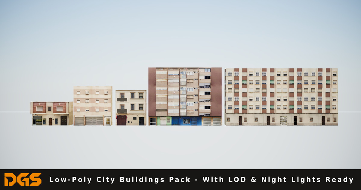 Low-Poly City Buildings Pack - With LOD & Night Lights Ready