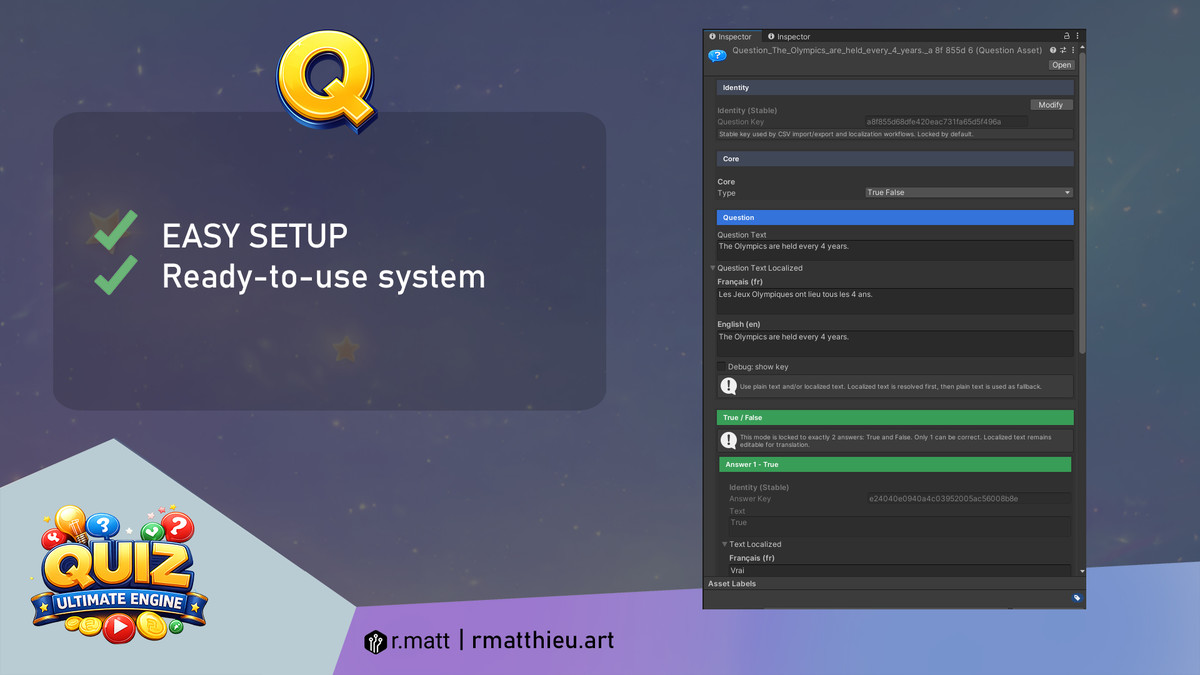 Quiz Ultimate Engine – Quiz System (No-Code, Mobile, WebGL)