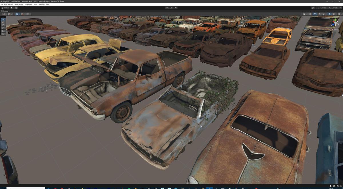 Old Abandoned Junk Rusty Vehicles 3d Game Ready Set (Car, Bus, Motorcycle, Bike)