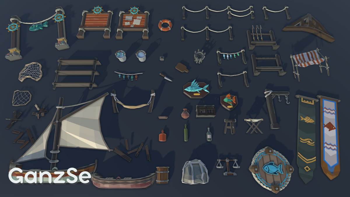 GanzSe Fishing Harbor - Stylized Low Poly Environment