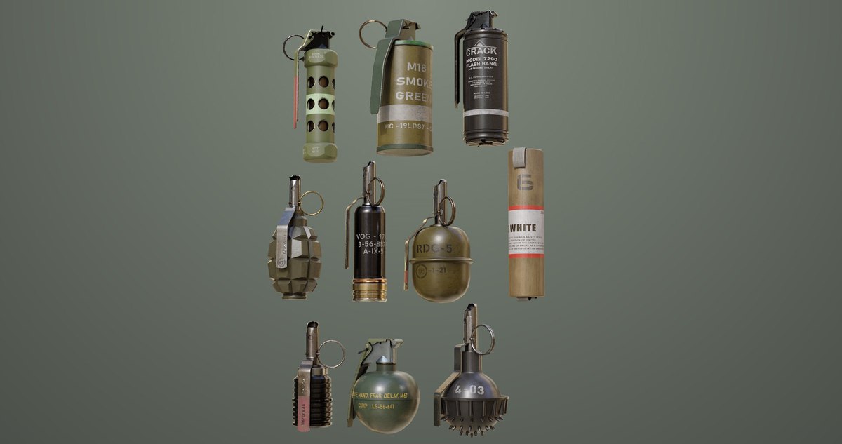 10 Grenades Single Mat URP HDRP Textures
