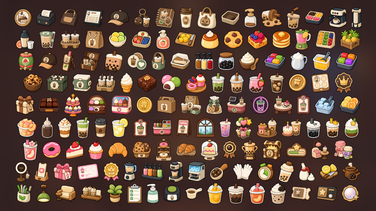 Bubble Tea Cafe Dessert Icons Pack for Cooking Simulation and Casual Game