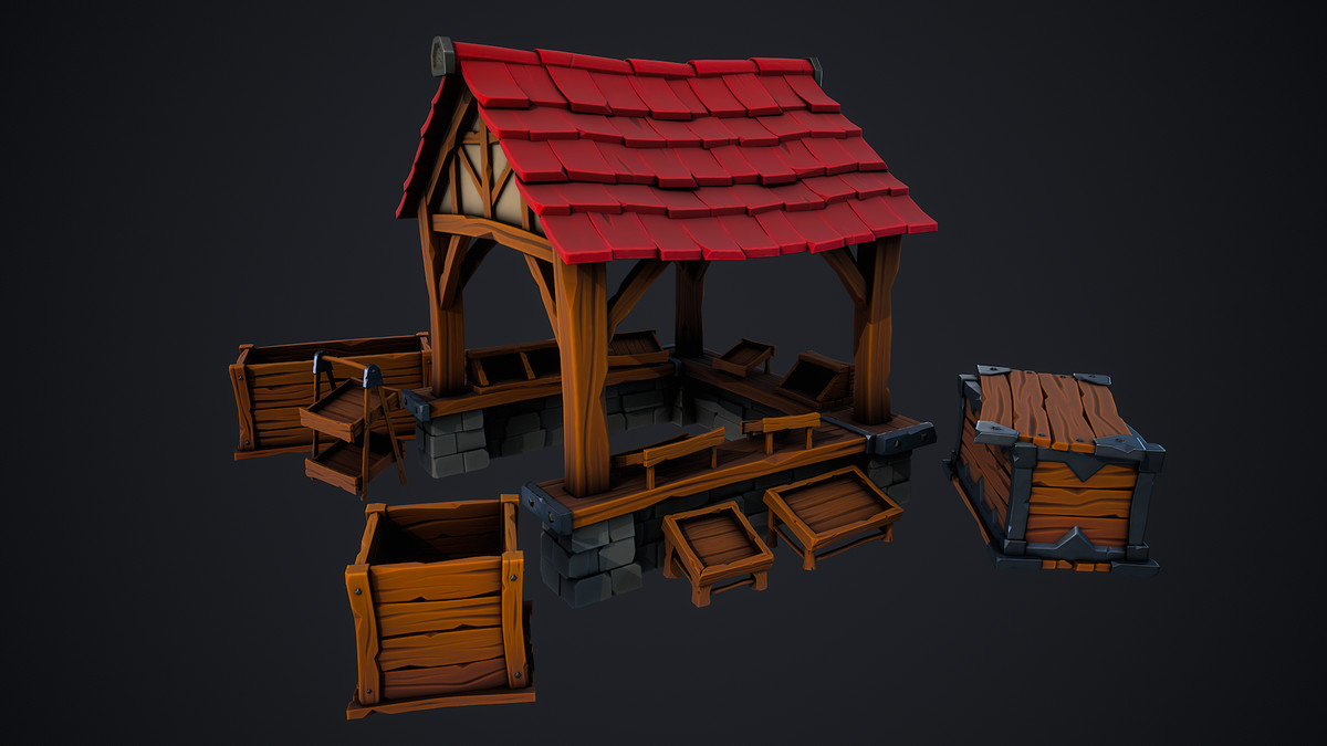 Stylized Market Pack – Fantasy Environment Props – Game Ready