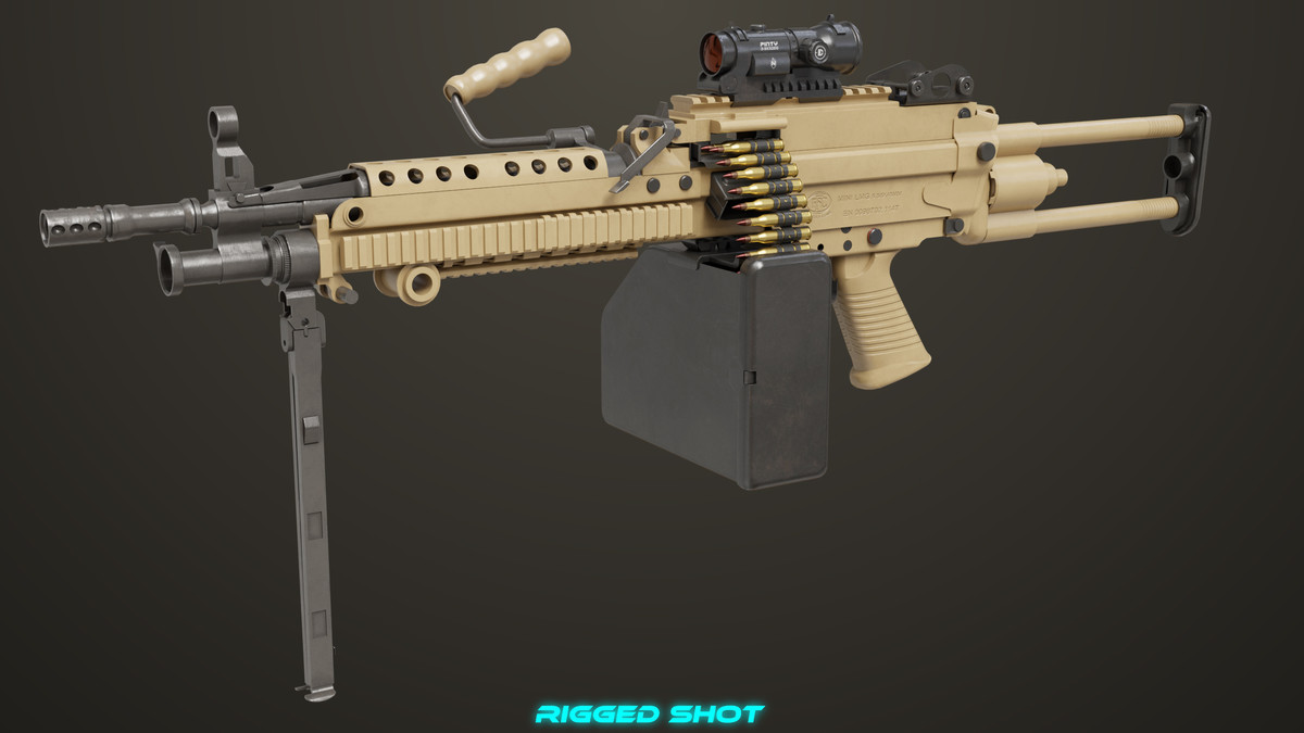 Machine Gun Sandal and Black Ammo Box URP HDRP Textures