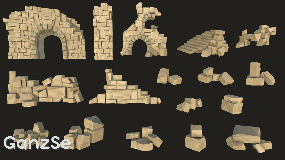 GanzSe Forgotten Hallowed Ruins - Modular Low Poly Environment