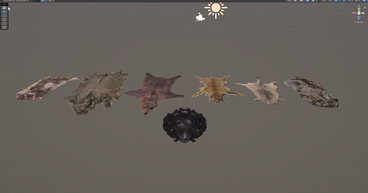 Animal pelts volume 6 bear, kangaroo, tiger, rhino, sheep, goat 4k URP Hair LODs