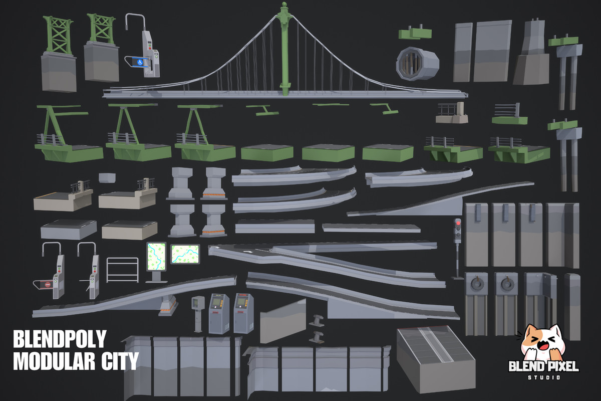 BlendPoly Modular City - Low Poly Assets