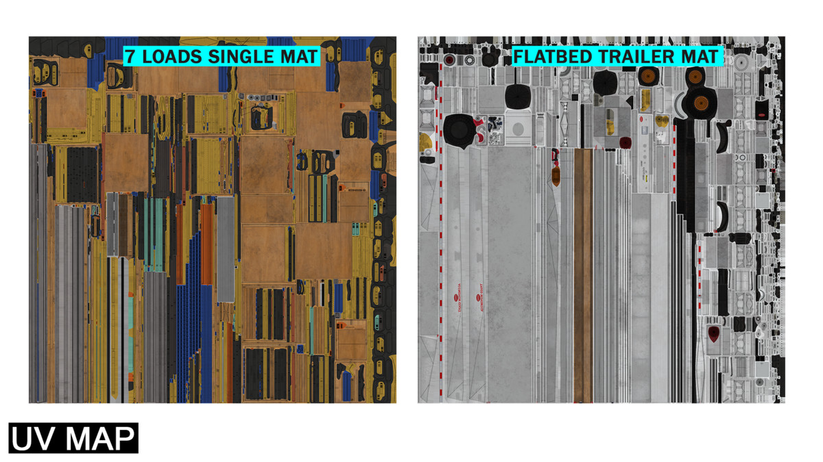 Flatbed Trailer with 7 Loads Single Mat URP HDRP Textures