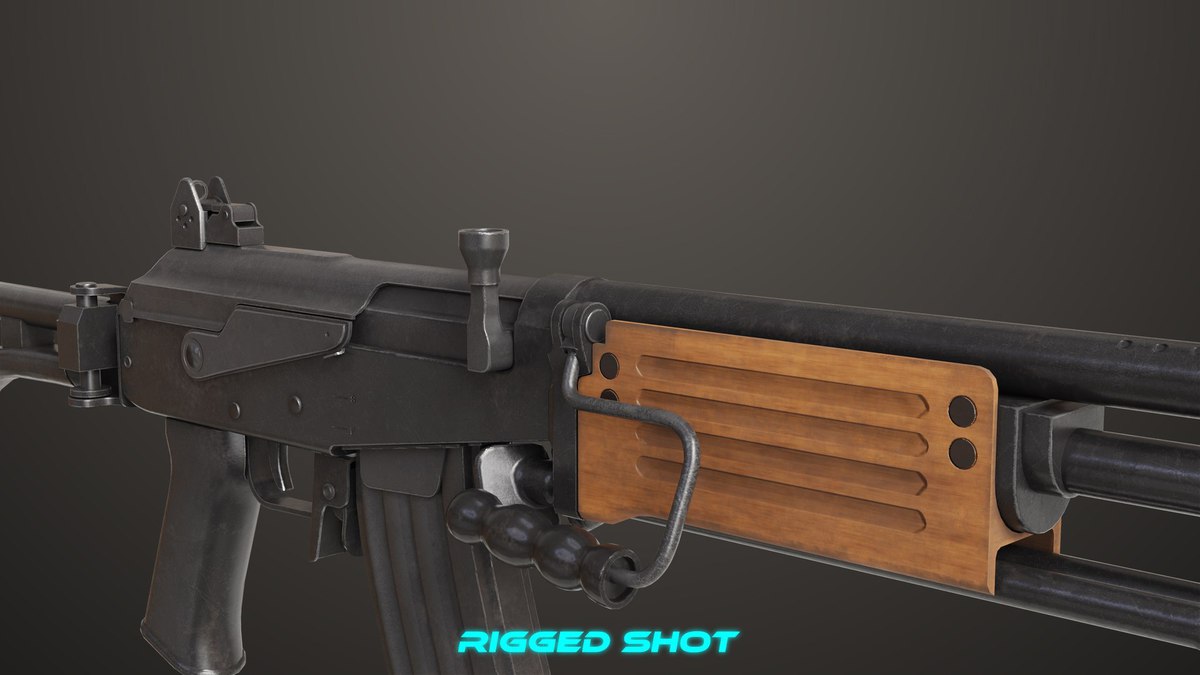 Machine Gun 13 Wood Handle URP HDRP Textures