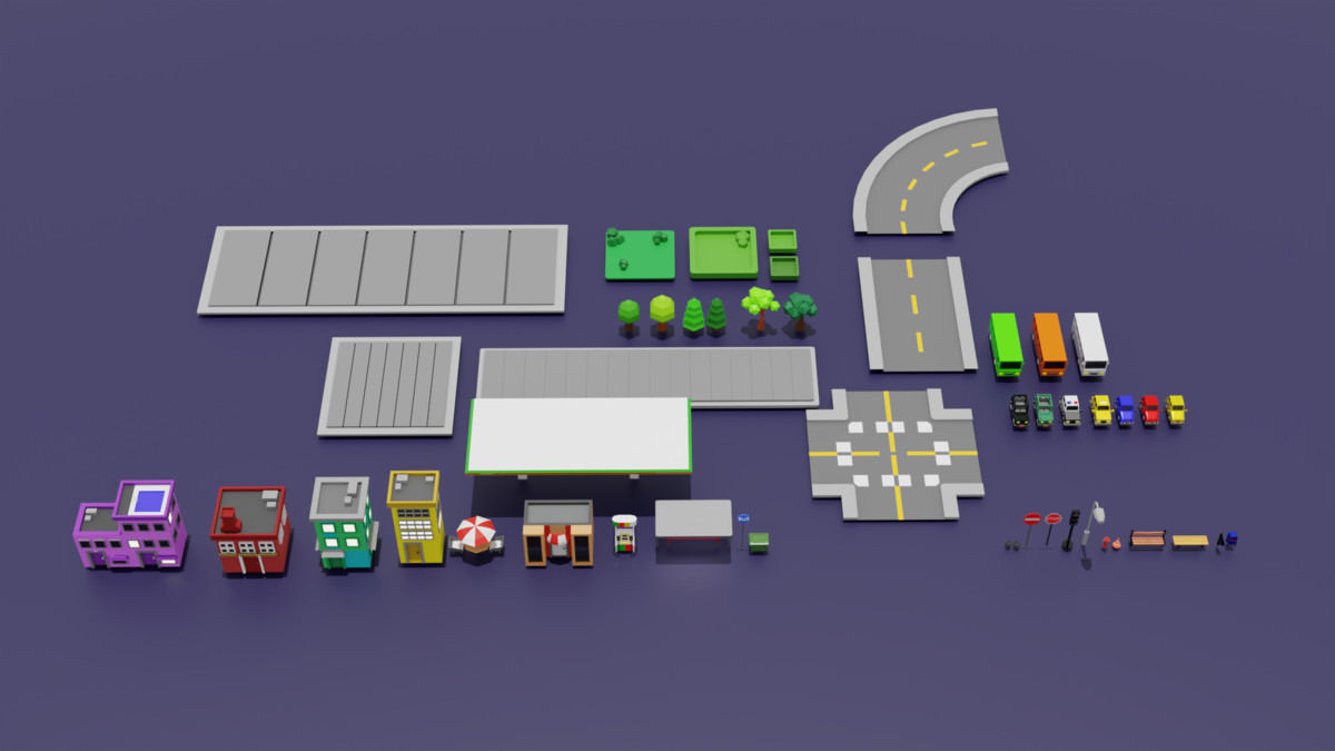 Low Poly Stylized City Pack – 52 Modular Buildings & Props