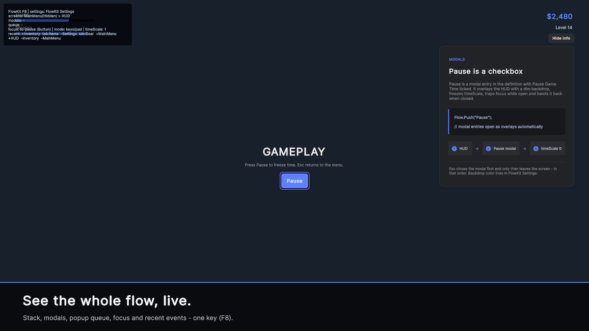 FlowKit — Screen Flow & Gamepad Navigation for UI Toolkit