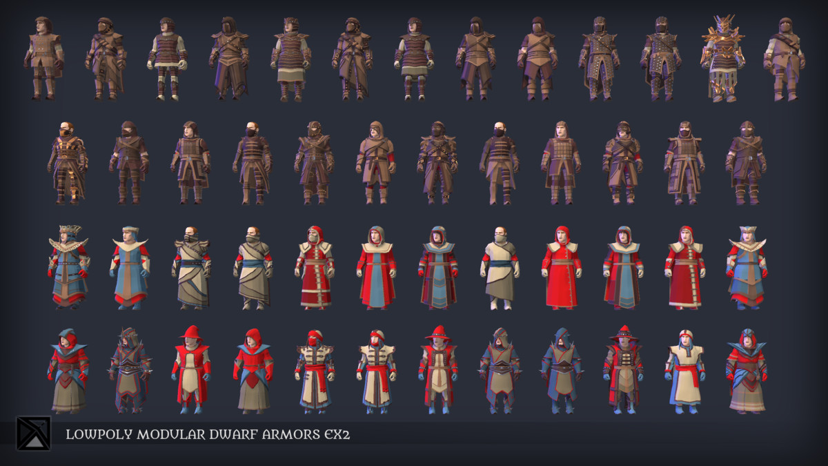 Lowpoly Dwarves Modular Armors Bundle- MEDIEVAL FANTASY SERIES