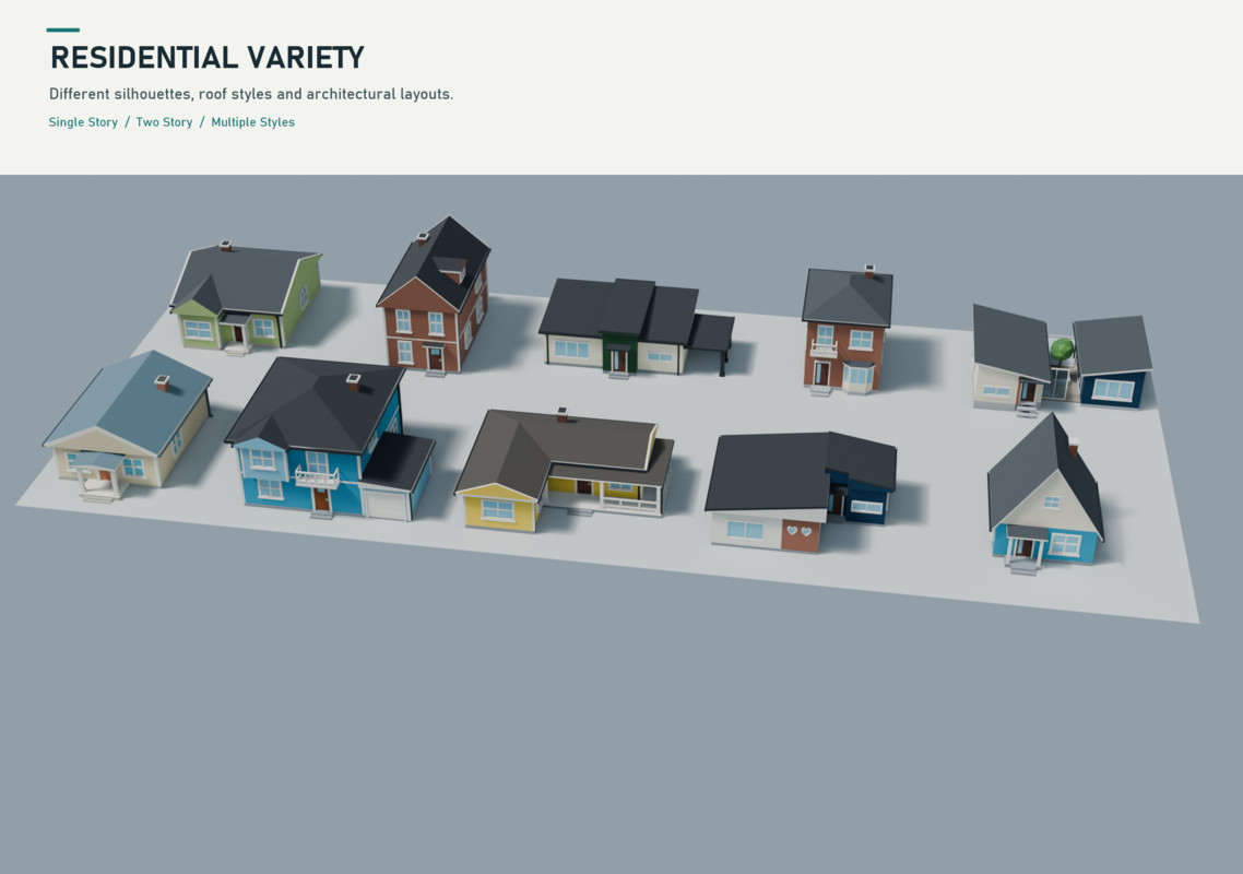 Stylized Neighborhood - 22 Low Poly Buildings
