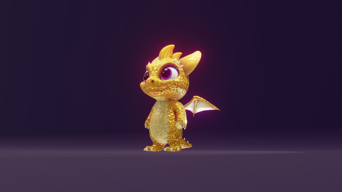Cartoon Gold Dragon 3D Model (Low-Poly, Game-Ready, Animated, Built-In)