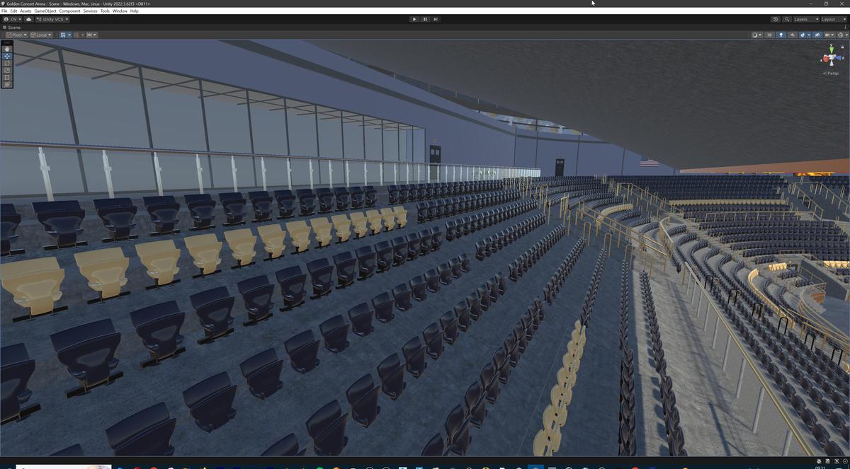 Golden Concert Arena Stadium 3D Model - Futuristic Environment with Stage, Props