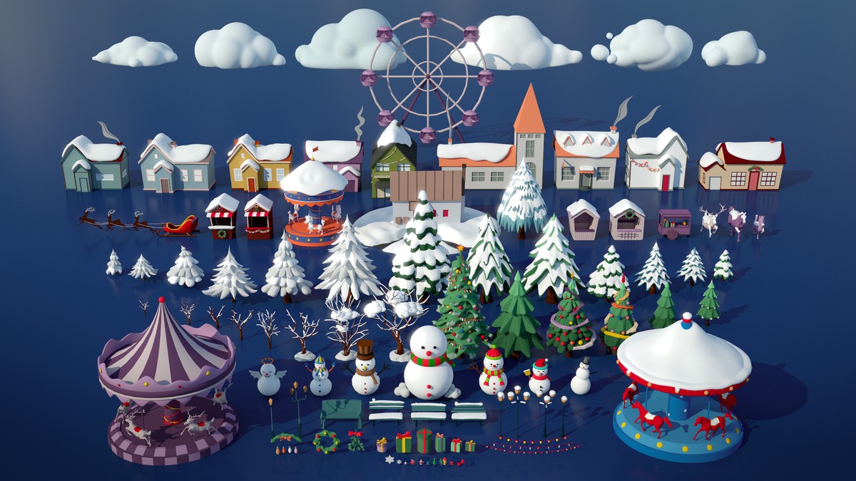 Stylized Lowpoly Winter City Asset Pack