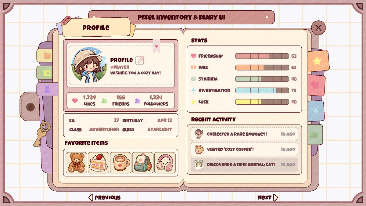 Pixel Inventory & Diary UI — Cute Modern Item Icons