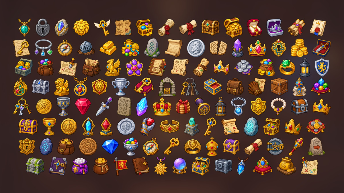 Royal Relics Fantasy Treasure Gems Rewards Icons Pack