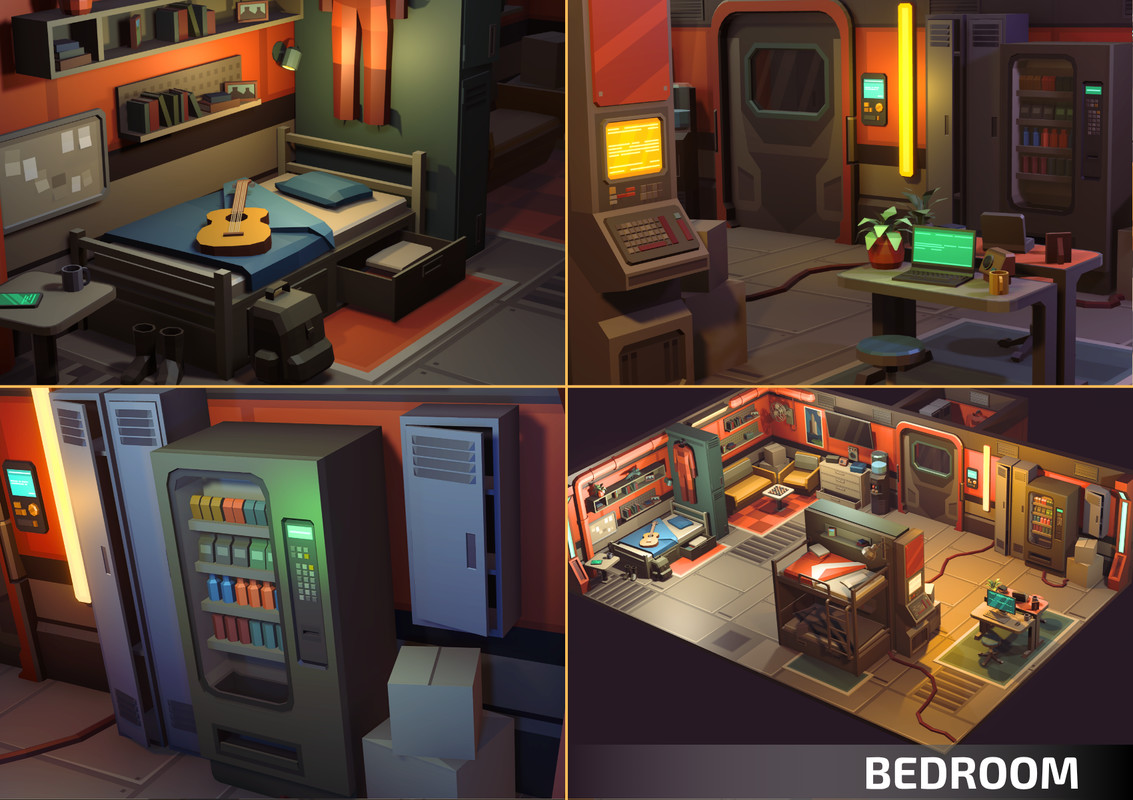 Sci-Fi Low Poly Interior Bundle: Grand Colony Collection (5-in-1) | Cosmic Retro