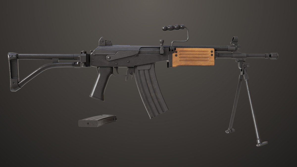 Machine Gun 13 Wood Handle URP HDRP Textures