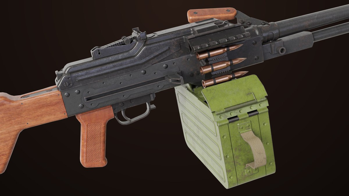 Machine Gun 11 Wood handle URP HDRP Textures