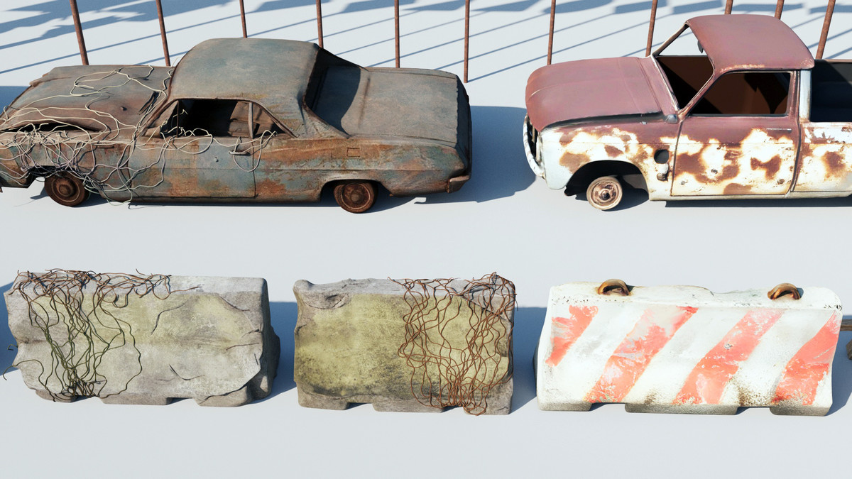 Post-Apocalyptic Survival Urban City Props and Road Signs Pack - 135 3d Models