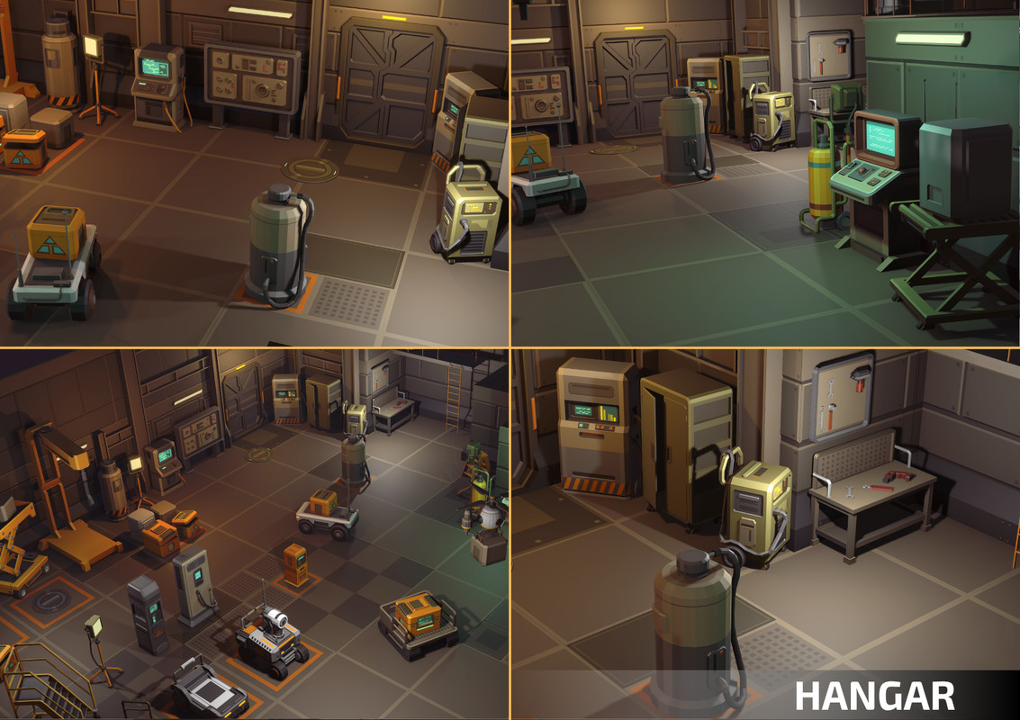 Sci-Fi Low Poly Interior Bundle: Grand Colony Collection (5-in-1) | Cosmic Retro