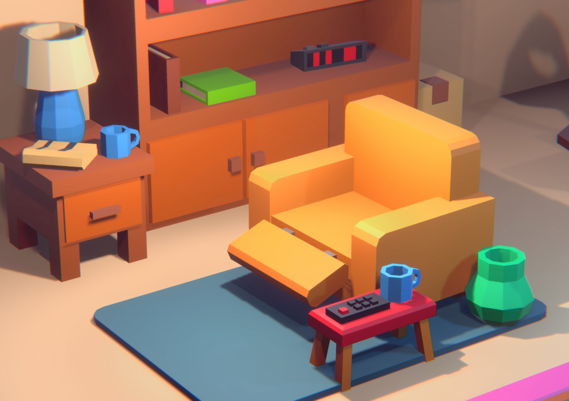 Low Poly Living Room Pack (71 Models) - Cozy Interior Furniture & Props
