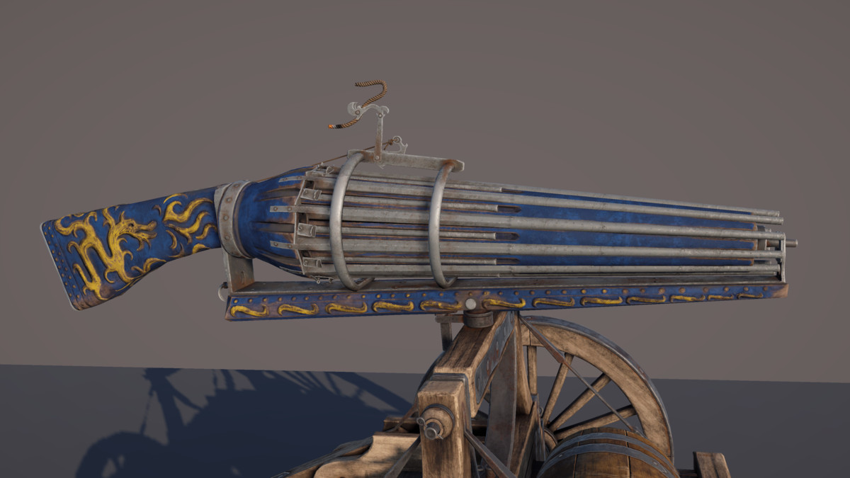 Multi-Barrel Firearm – 3 Variants (Clean, Used, Damaged) + Animation