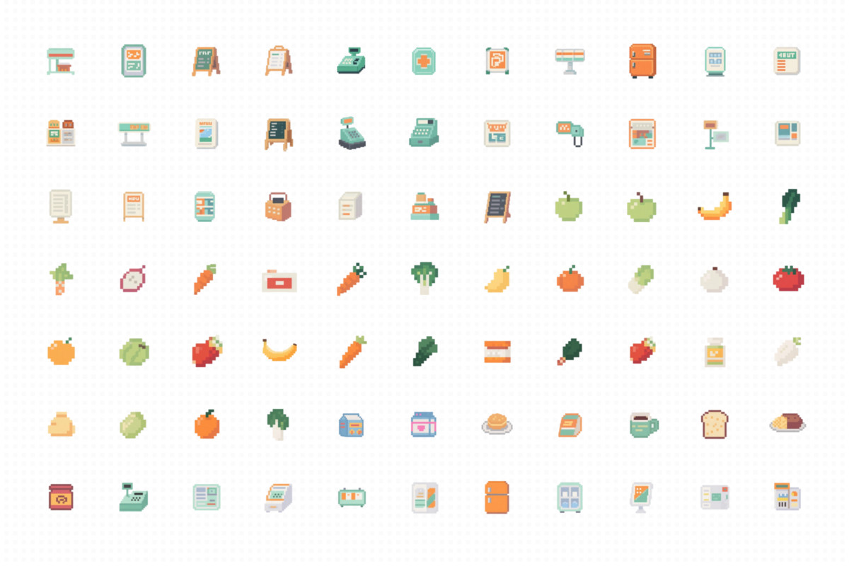 Cute Pixel Food and Shopping Icon Pack
