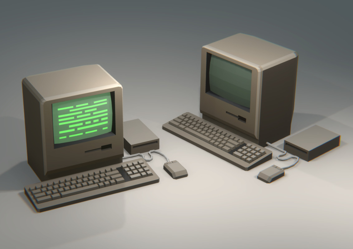 Low Poly Sci-Fi Classic Desktop PCs CRT Monitor Assets