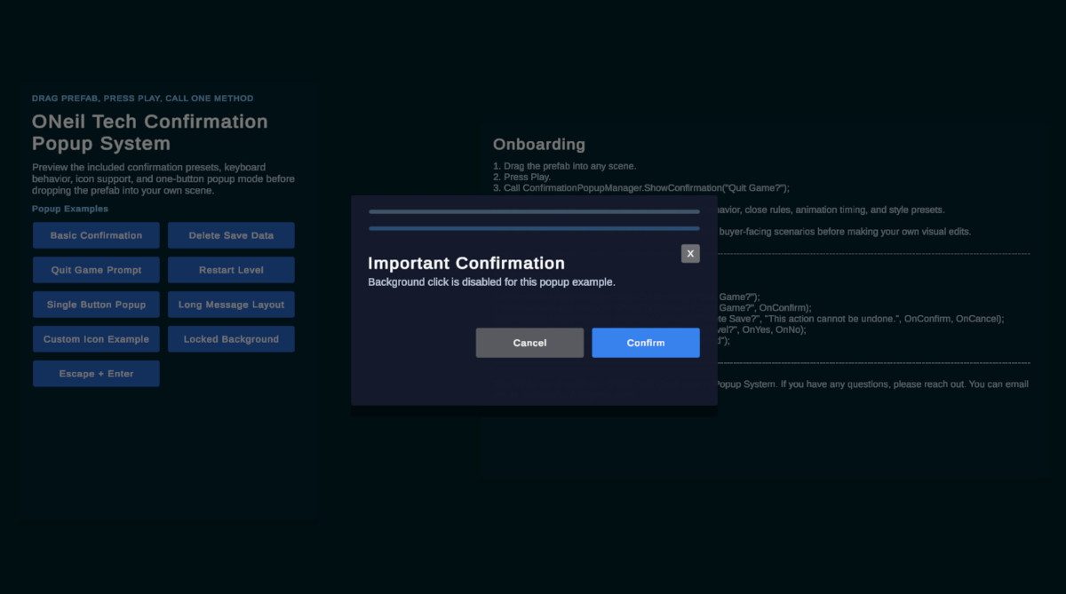 O'Neil Tech Confirmation Popup System