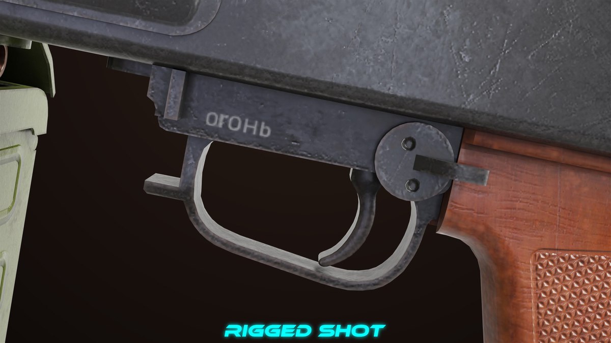 Machine Gun 11 Wood handle URP HDRP Textures