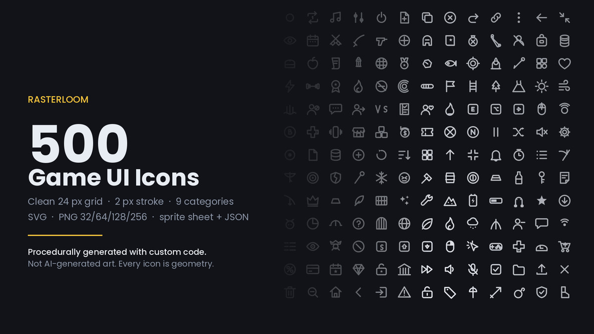 500 Game UI Icons - SVG, PNG & Sprite Sheet