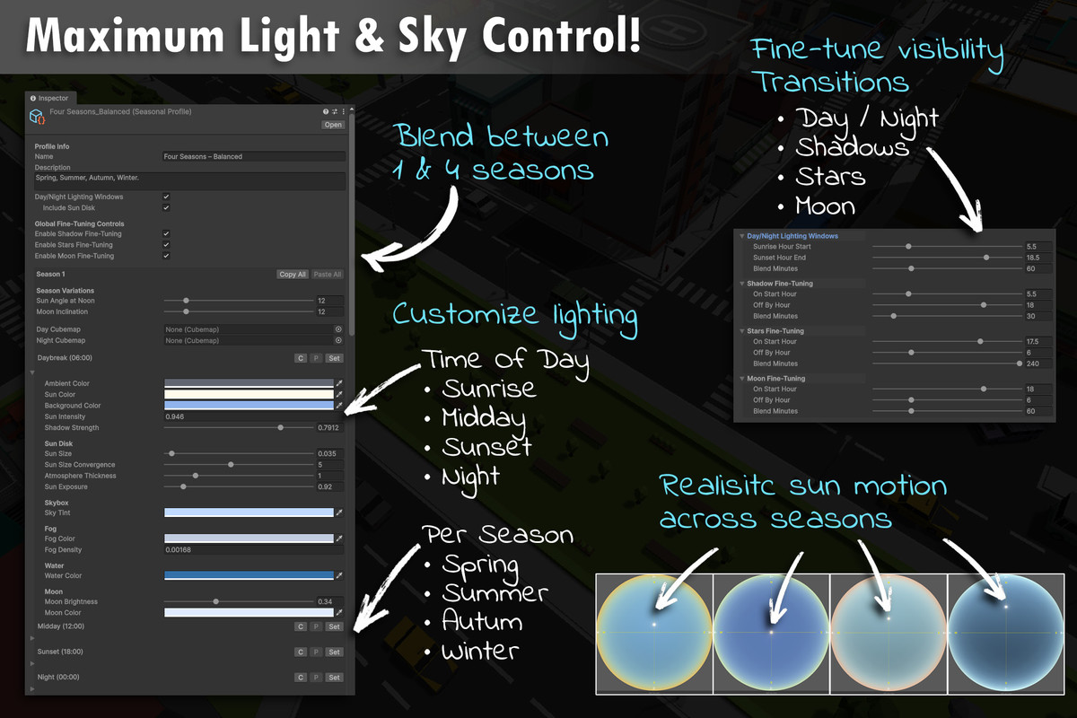 Advanced, Lightweight Day–Night & Seasonal Sky System