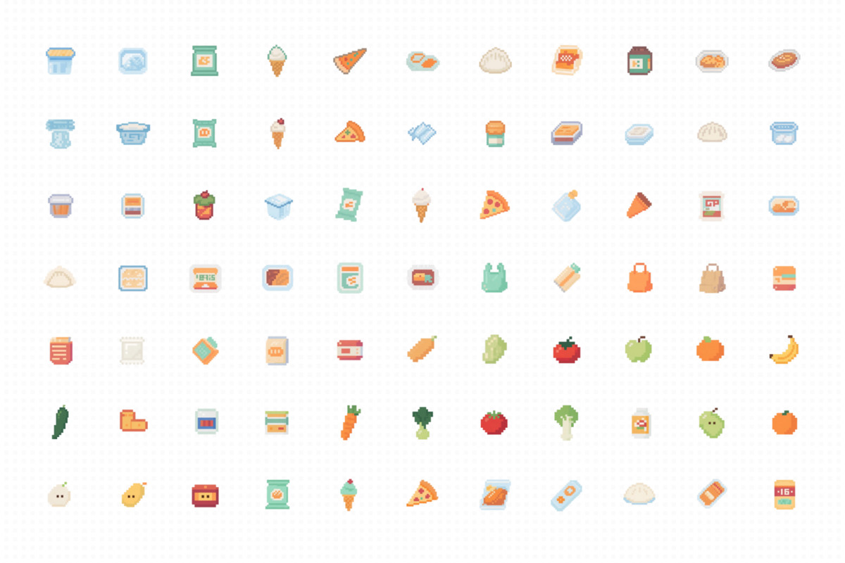 Cute Pixel Food and Shopping Icon Pack