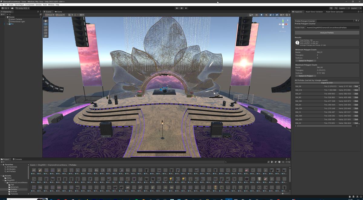 Diamond Concert Arena Stage Venue - Modular 3d Scene (with Piano, Drums, Guitar)