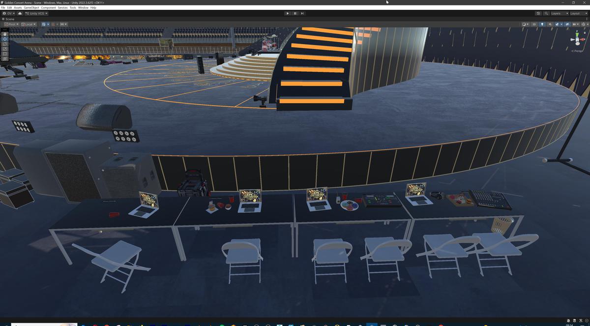 Golden Concert Arena Stadium 3D Model - Futuristic Environment with Stage, Props