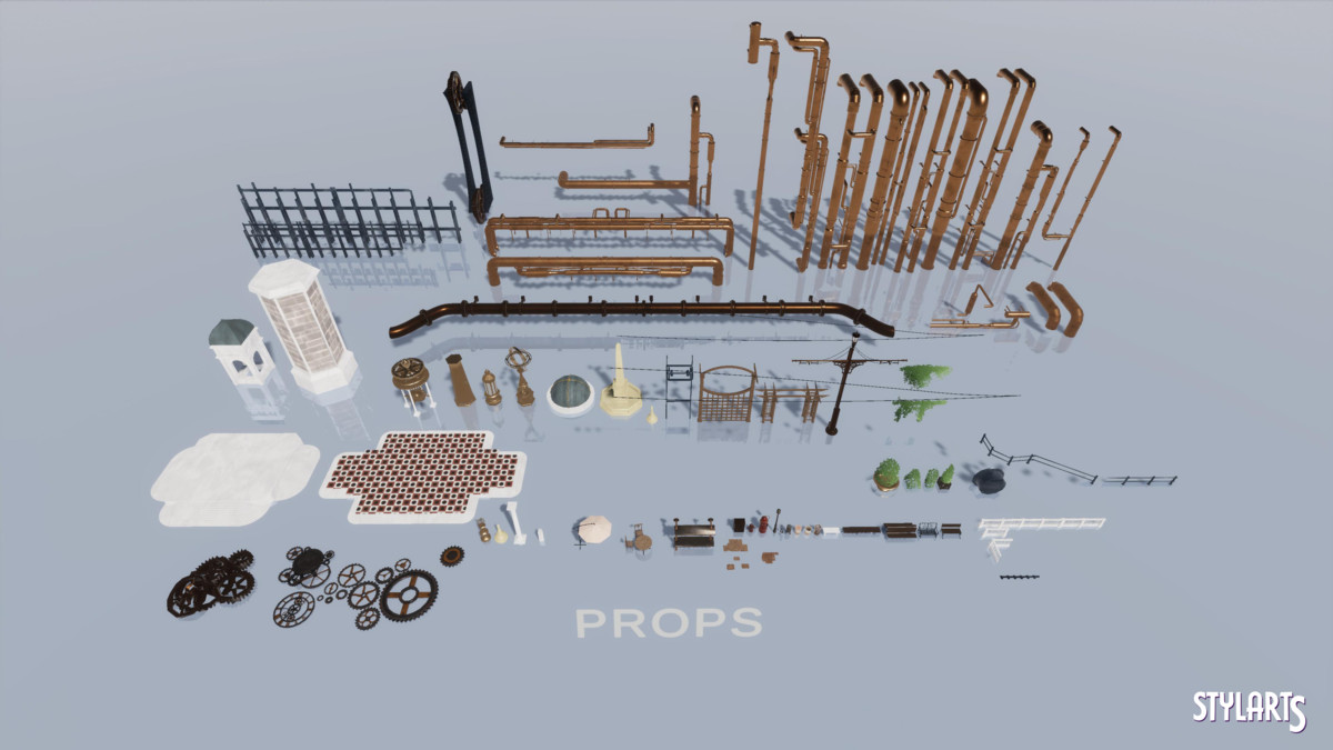 Stylized Steampunk City, image 16