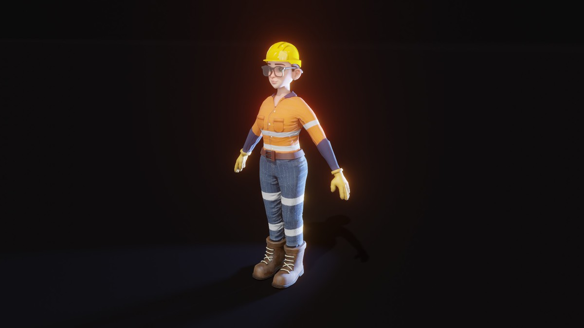 Stylized Female Worker 3D Model – Animated & Customizable (Game-Ready, Built-In)