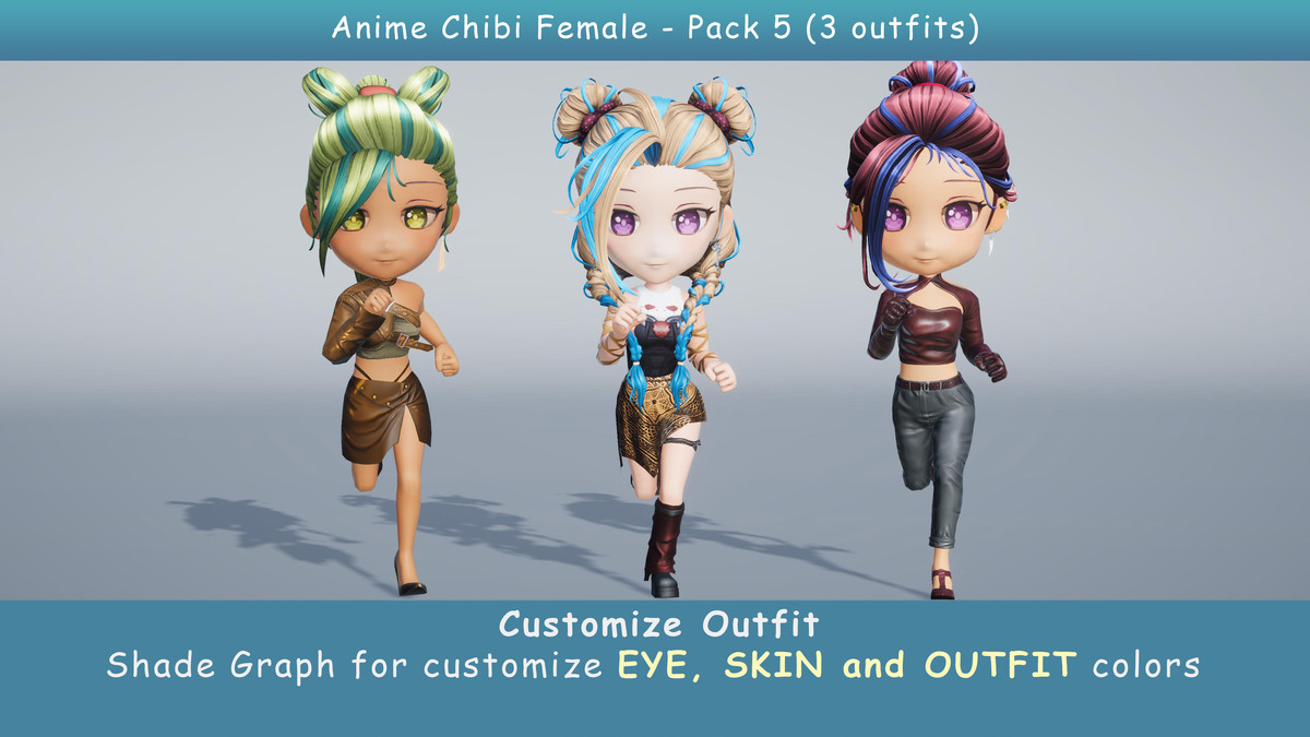 Anime Chibi Female Dancer - Combo 5 (3 outfits)