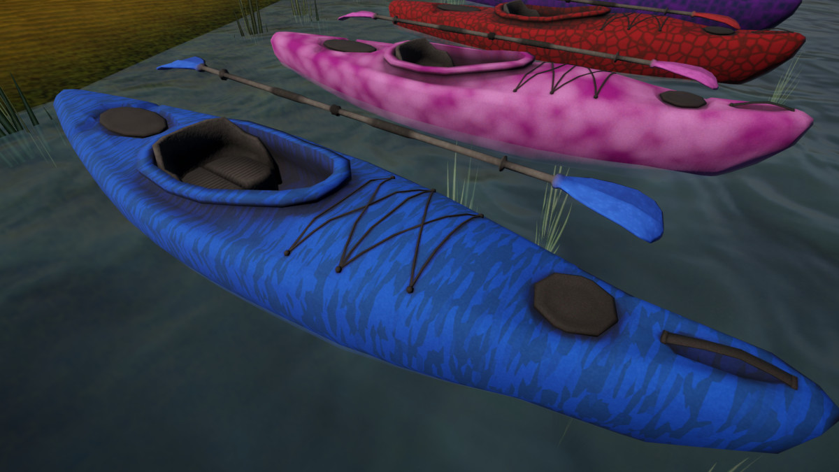 kayak + paddle (8 variants | low poly 2.7k~ tris)