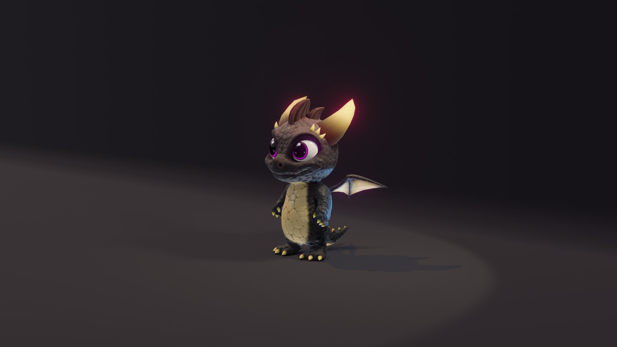 Cartoon Black Baby Dragon 3D Model (Low-Poly, Game-Ready, Animated, Built-In)