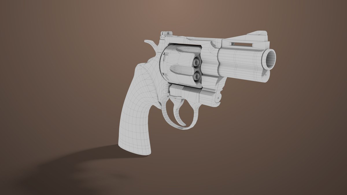 Revolver 05 Small Silver with Bullet URP HDRP Textures