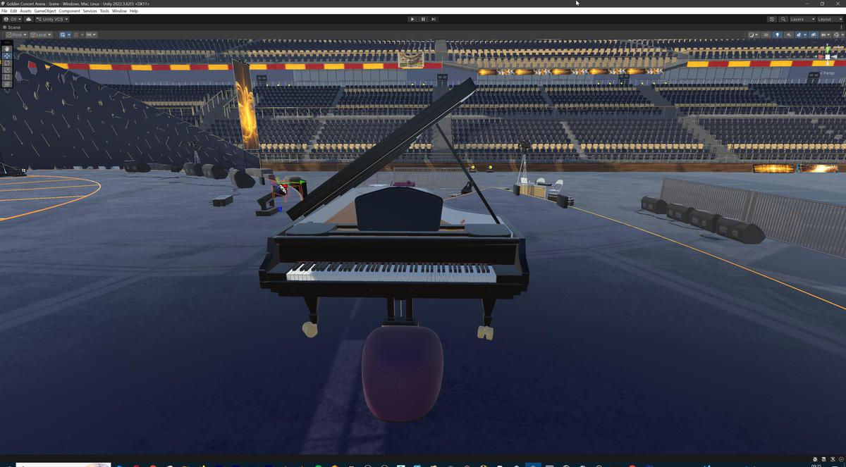 Golden Concert Arena Stadium 3D Model - Futuristic Environment with Stage, Props