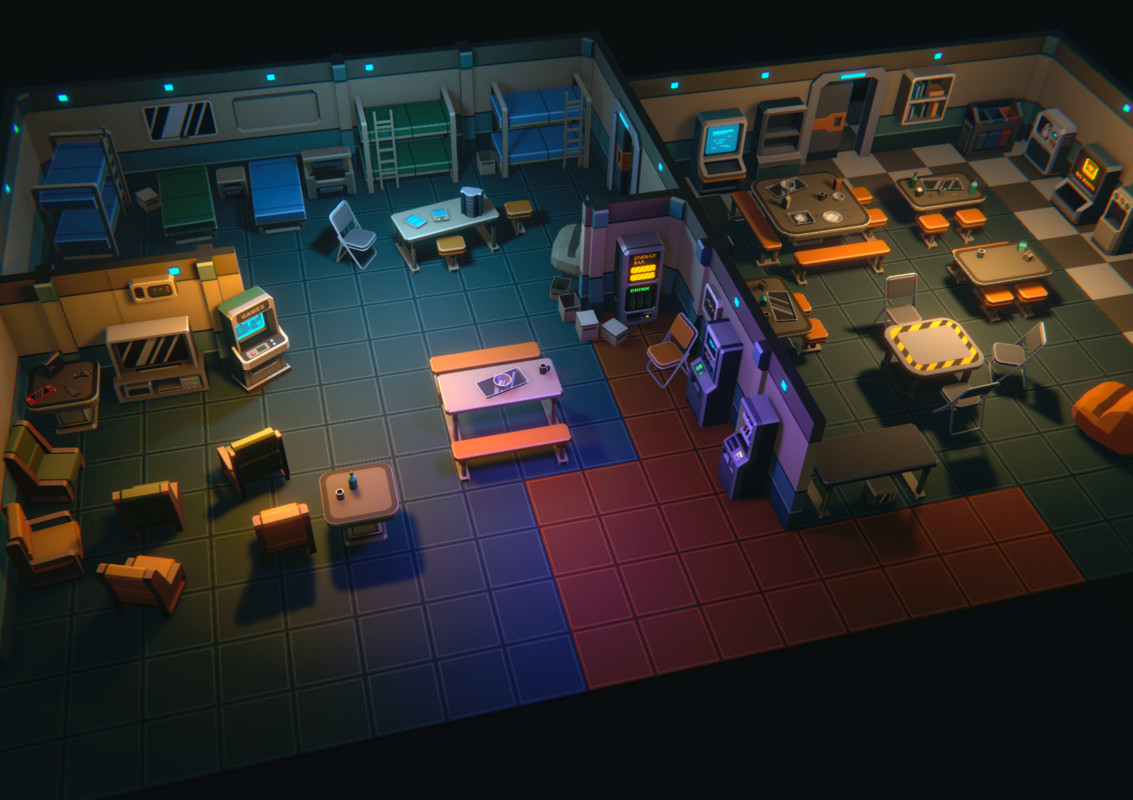 Low Poly Sci-Fi Mess Hall / Cosmic Retro