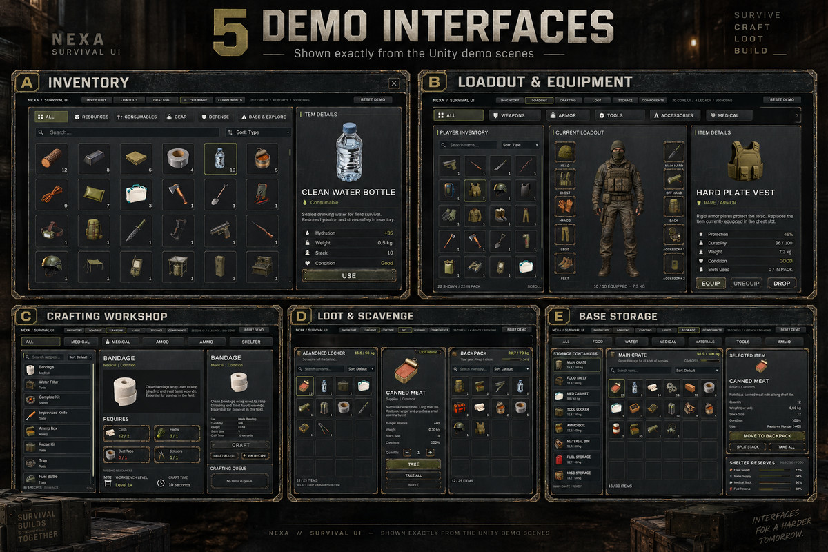 Survival UI Kit – 500 Icons & 5 Demo Screens